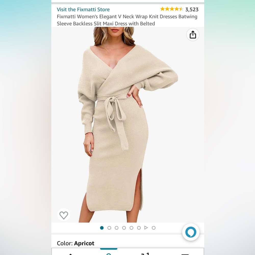 Fixmatti Women's Elegant V Neck Wrap Knit Backless Slit Maxi Dress with Belt